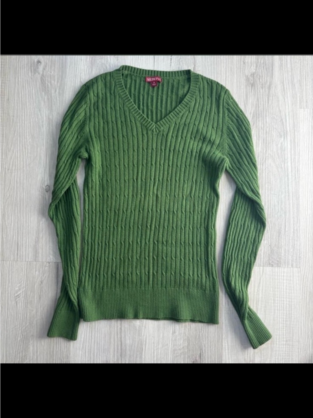 Merona Olive Green Cable V-Neck Sweater